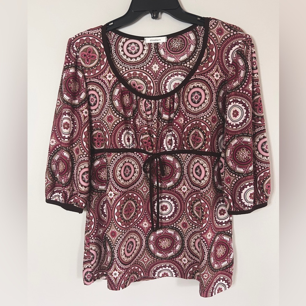 VINTAGE Y2K Babydoll Milkmaid Brown Burgundy Blouse Top Boho Retro Preppy Sz XL - Picture 3 of 11
